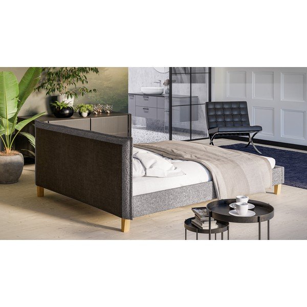 Pilka minkšta dvigulė lova su grotelėmis 160x200 cm Tina - Ropez-image-3