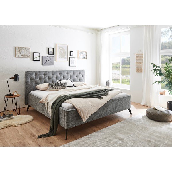 Pilkos spalvos dvigulė lova audiniu dengta be grotelių 180x200 cm Alicante – Meise Möbel-image-1