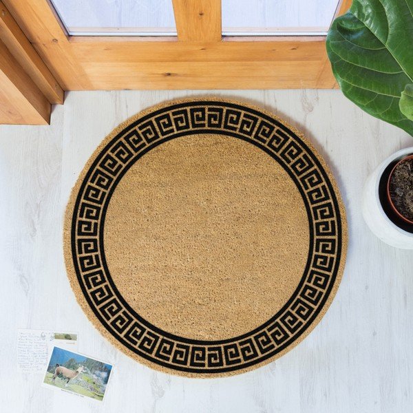 Juodas apvalus natūralaus kokoso pluošto kilimėlis Artsy Doormats Greek Border, ⌀ 70 cm-image-1