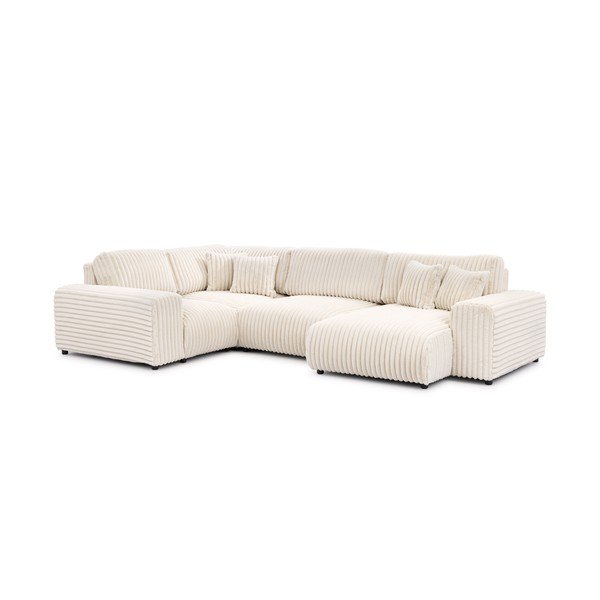 Kreminės spalvos kampinė sofa iš kordinio velveto (su kairiuoju kampu/„U“ formos) Justin – Ropez