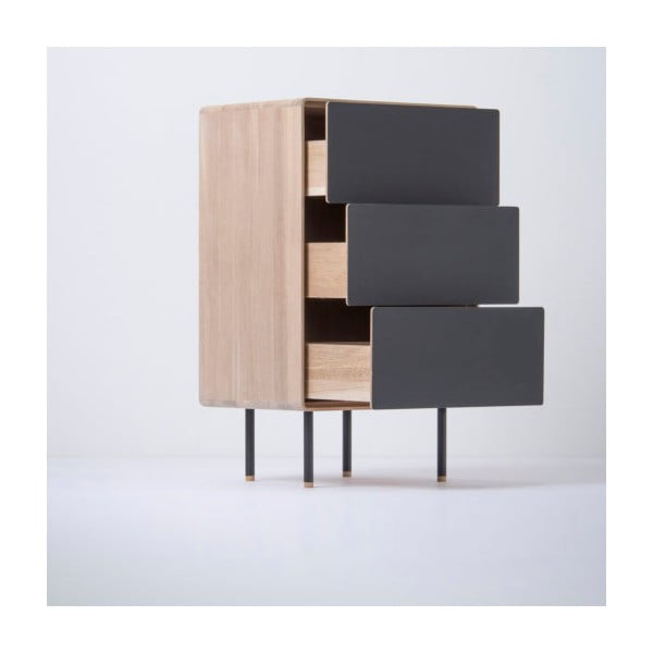 Iš ąžuolo masyvo aukšta šoninė spintelė juodos spalvos/natūralios spalvos 60x100 cm Fina – Gazzda-image-1