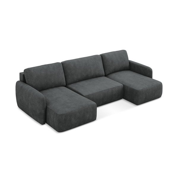 Tamsiai pilkos spalvos iš šenilinio audinio sulankstoma/su sandėliavimo vieta kampinė sofa („U“ formos) Lilo – Makamii-image-4