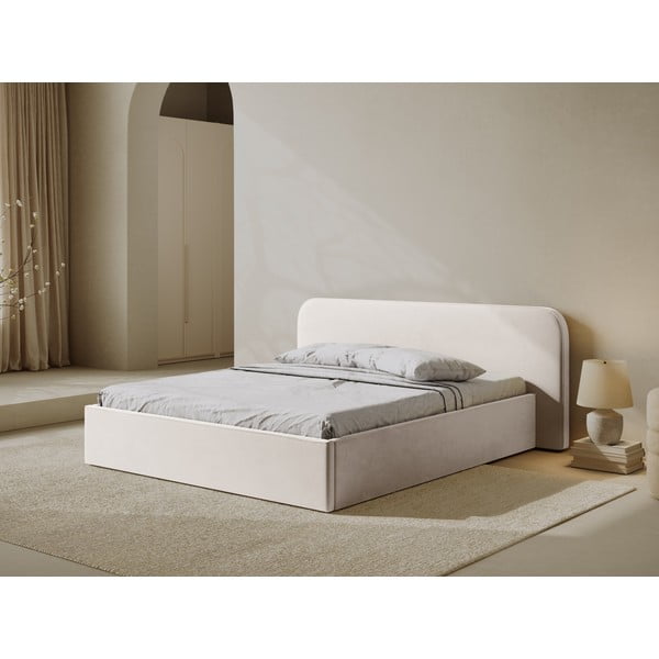 Dramblio kaulo spalvos dvigulė lova audiniu dengta su sandėliavimo vieta su lovos grotelėmis 180x200 cm Elizabeth – Micadoni -image-1