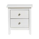 Baltas pušies masyvo naktinis staliukas su 2 stalčiais Marckeric Berna