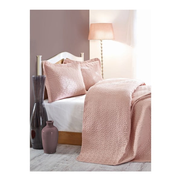 Rožinės spalvos dygsniuotos lovatiesės su pagalvėmis "Susana" komplektas, 240 x 260 cm
