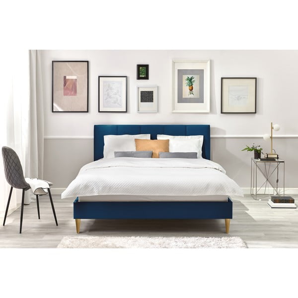 Tamsiai mėlyna aksomo dvigulė lova Bobochic Paris Vivara Light, 180 x 200 cm-image-4