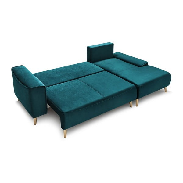 "Bobochic Paris Hera" benzininio aksomo kampinė sofa-lova su auksinėmis kojomis, dešinysis kampas-image-3