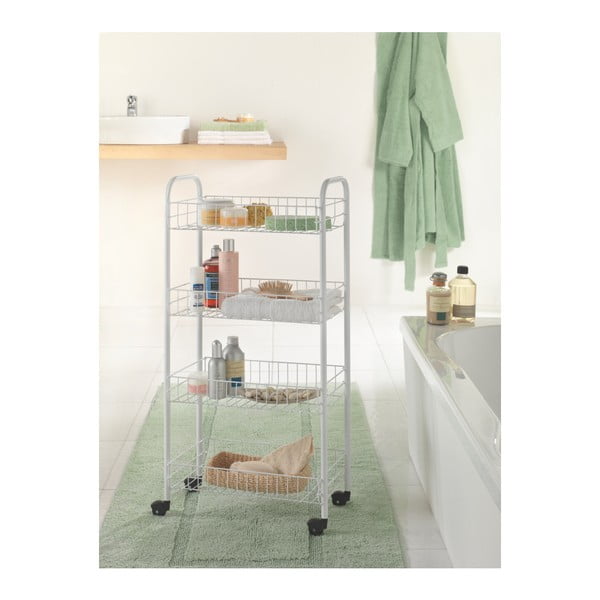 Baltas mobilus stovas su 4 lentynomis Metaltex Pisa-image-3