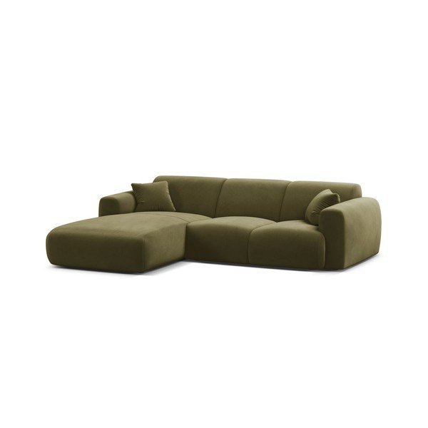 Khaki spalvos kampinė sofa iš velveto (su kairiuoju kampu/su gultu) Molino – Micadoni -image-2