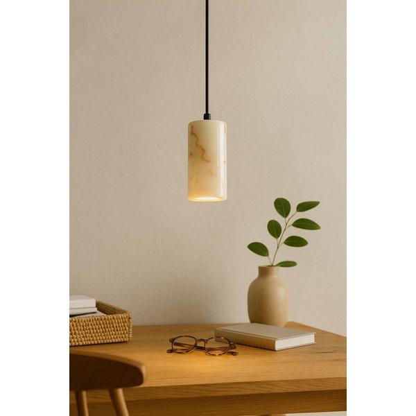 Kreminės spalvos kabantis šviestuvas ø 6,5 cm su marmuriniu gaubtu Selma – Opviq lights-image-4