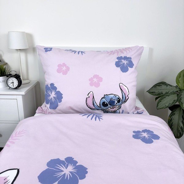 Šviesiai rožinės spalvos iš medvilnės viengulė vaikiška patalynė 140x200 cm Lilo & Stitch "Pink" – Jerry Fabrics-image-4