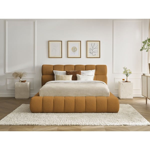 Dvigulė lova garstyčių spalvos audiniu dengta su sandėliavimo vieta su lovos grotelėmis 160x200 cm Mont Blanc – Bobochic Paris-image-1