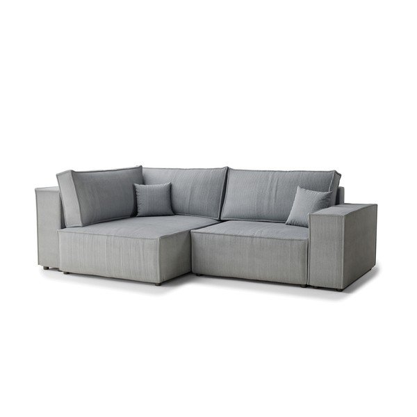 Pilkos spalvos sulankstoma/su sandėliavimo vieta kampinė sofa iš kordinio velveto (su kairiuoju kampu/„L“ formos) Tonga – Maison de Rêve