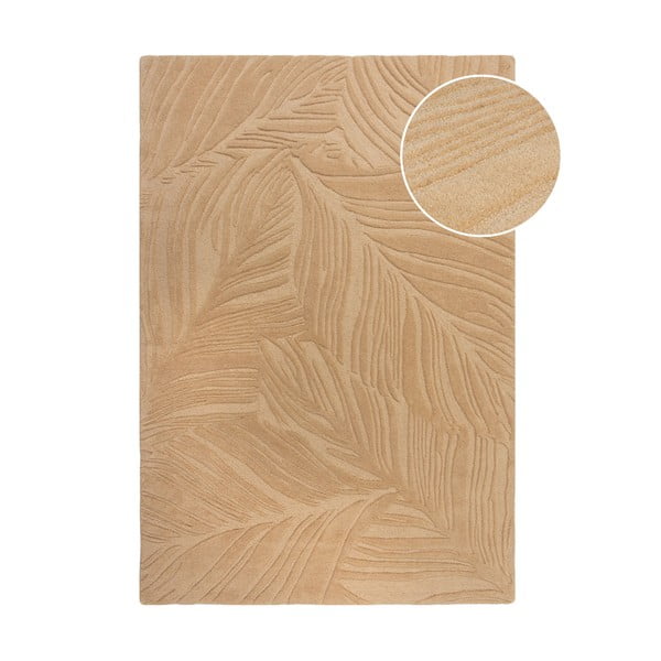 Šviesiai rudas vilnonis kilimas Flair Rugs Lino Leaf, 160 x 230 cm