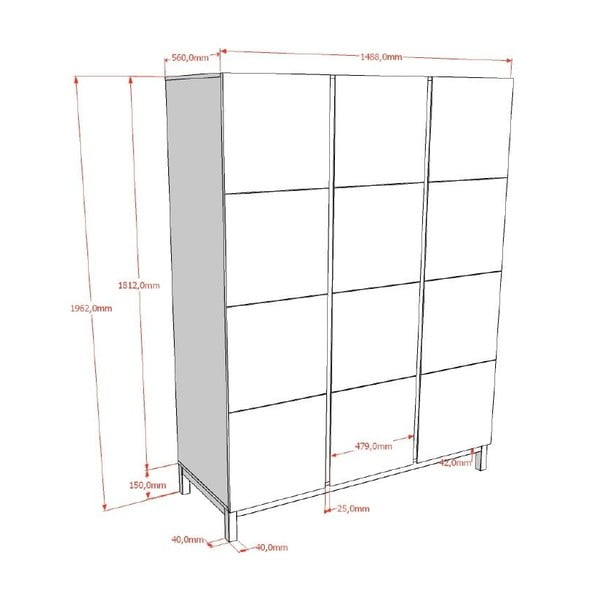 Baltos spalvos vaikiška spinta 149x196x58 cm Eva – Vipack-image-2