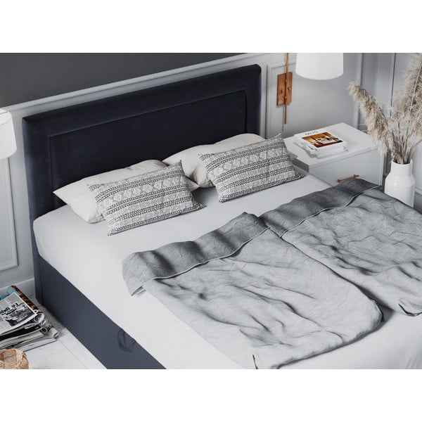 Tamsiai mėlyna aksominė dvigulė lova Mazzini Beds Yucca, 160 x 200 cm-image-1