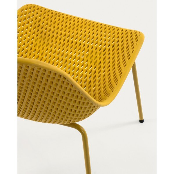Geltonos spalvos metalinė sodo kėdė Quinby – Kave Home-image-4