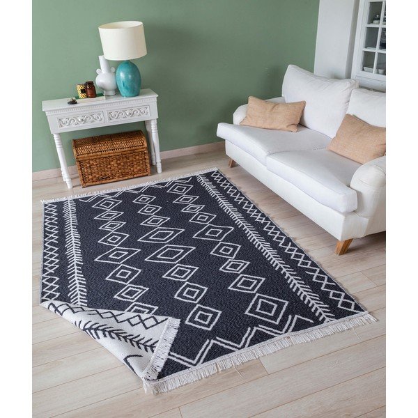 Baltos ir juodos spalvos medvilninis kilimas Oyo home Duo, 60 x 100 cm-image-2