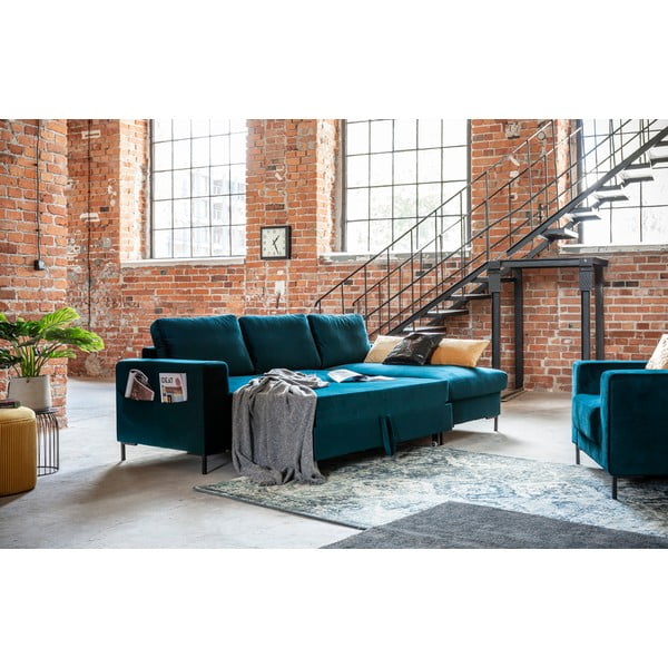Iš velveto sulankstoma kampinė sofa smaragdinės spalvos (su dešiniuoju kampu) Lofty Lilly – Miuform-image-4