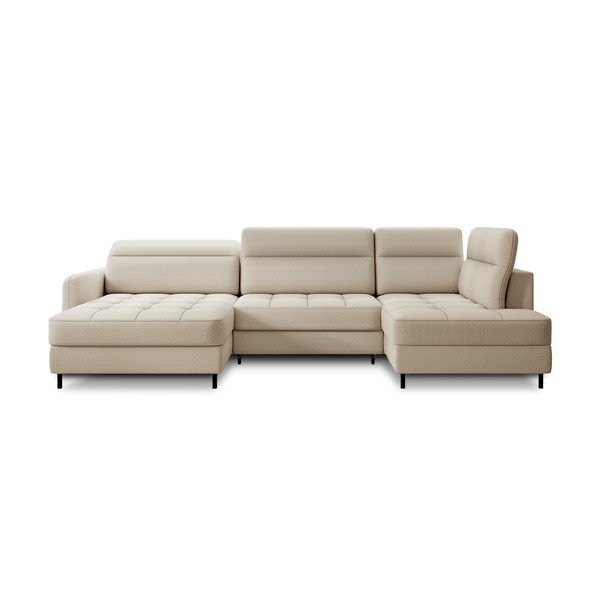 Smėlio spalvos iš velveto sulankstoma/su sandėliavimo vieta kampinė sofa (su dešiniuoju kampu/„U“ formos) Berrto – ELTAP