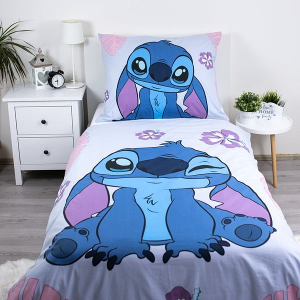 Mėlynos spalvos/violetinės spalvos iš medvilnės viengulė vaikiška patalynė 140x200 cm Lilo and Stitch "Cute" – Jerry Fabrics-image-1