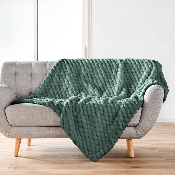 Žalios spalvos iš mikropliušo antklodė ir pledas 220x240 cm Frosty – douceur d'intérieur-image-3