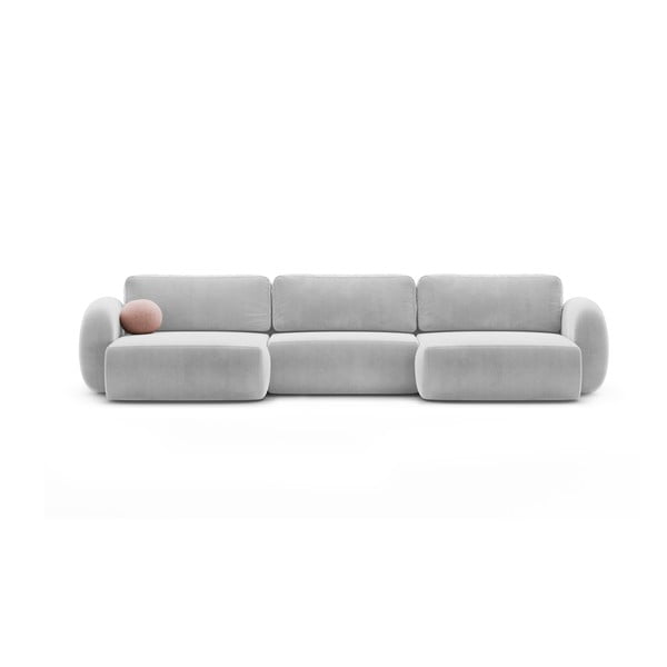 Šviesiai pilkos spalvos iš velveto sulankstoma/su sandėliavimo vieta kampinė sofa („U“ formos) Tonale – Cosmopolitan Design