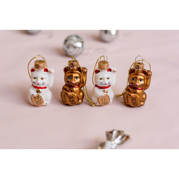 Iš stiklo eglutės papuošimai 4 vnt. Lucky Cat – Sass & Belle-image-1