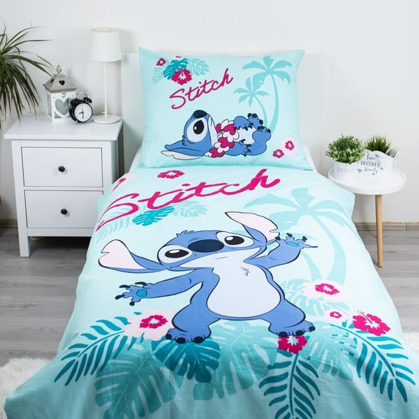 Mėlynos spalvos iš medvilnės viengulė vaikiška patalynė 140x200 cm Lilo a Stitch "Hawaii"  – Jerry Fabrics-image-1