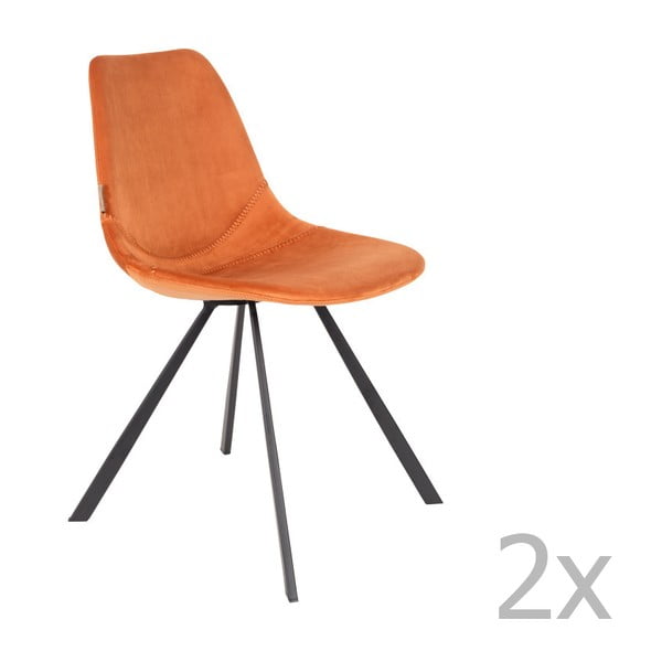 2 oranžinių kėdžių su aksomo apmušalais rinkinys "Dutchbone Franky