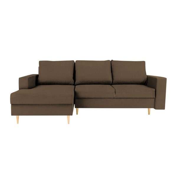 "Mazzini Sofas Iris" rudos spalvos kampinė sofa-lova su kairėje pusėje esančiu šezlongu