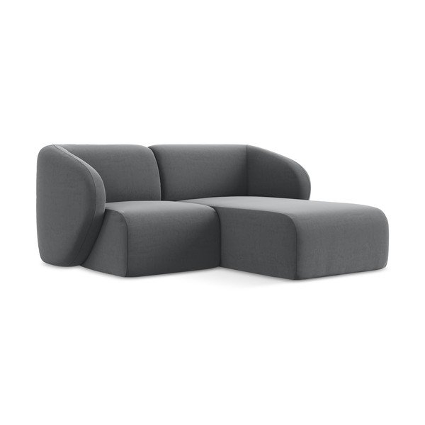 Pilkos spalvos kampinė sofa iš velveto (su dešiniuoju kampu/su gultu) Lani – Makamii-image-1
