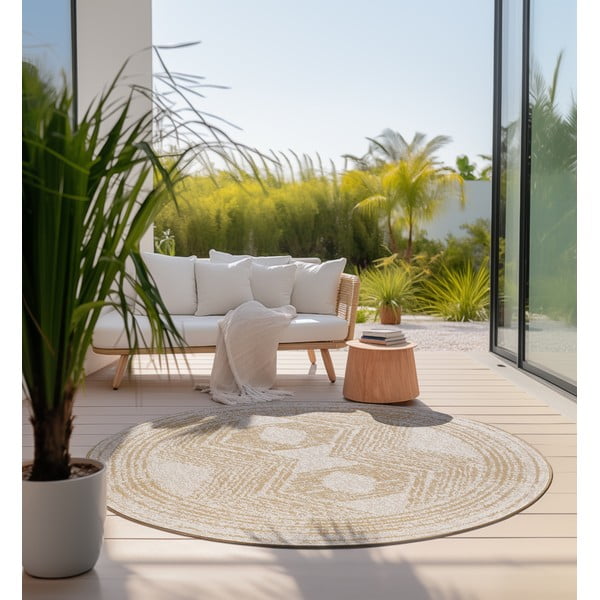 Apvalios formos lauko kilimas ochros spalvos/kreminės spalvos ø 140 cm Gemini – Elle Decoration-image-1