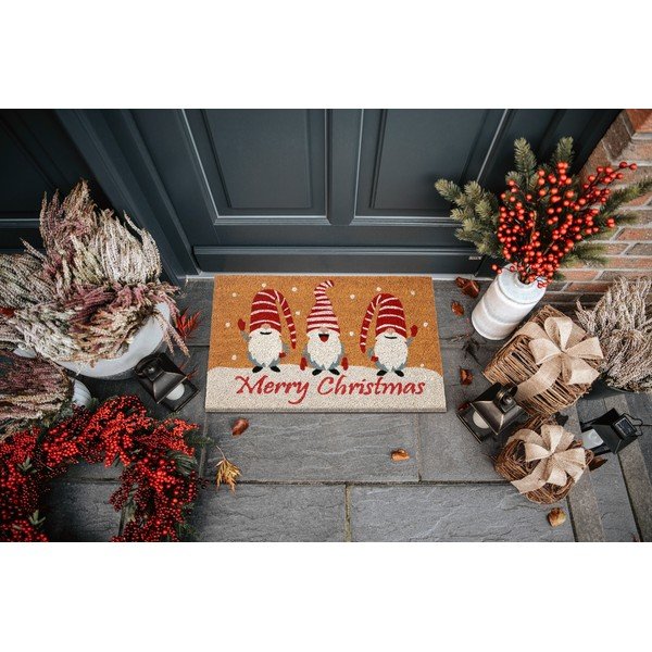 Iš kokoso pluošto grindų kilimėlis su Kalėdų motyvu 40x70 cm Christmas Gnomes – Hanse Home-image-1