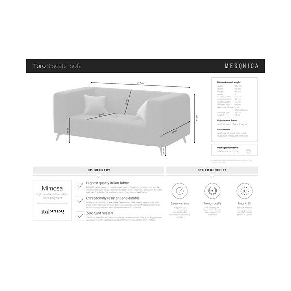 Turkio spalvos sofa MESONICA Toro, 217 cm-image-3