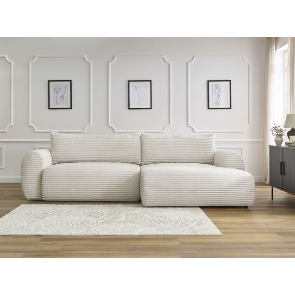 Iš kordinio velveto sulankstoma kampinė sofa kreminės spalvos (su dešiniuoju kampu) Lucien – Bobochic Paris-image-1