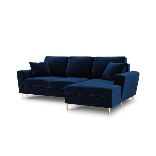 Mėlynos spalvos iš velveto sulankstoma/su sandėliavimo vieta kampinė sofa (su dešiniuoju kampu/su gultu) Kyoto – Cosmopolitan Design-image-1