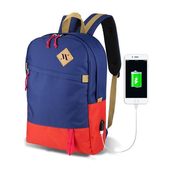 Mėlynos ir raudonos spalvos kuprinė su USB jungtimi My Valice FREEDOM Smart Bag
