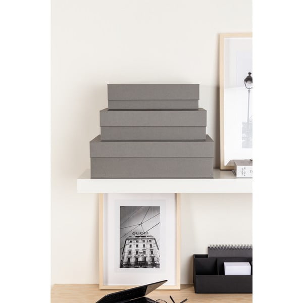 Pilkos spalvos iš kartono daiktadėžės su dangčiu 3 vnt. 42,5x29,5x13 cm Kian Paper Laminate – Bigso-image-1