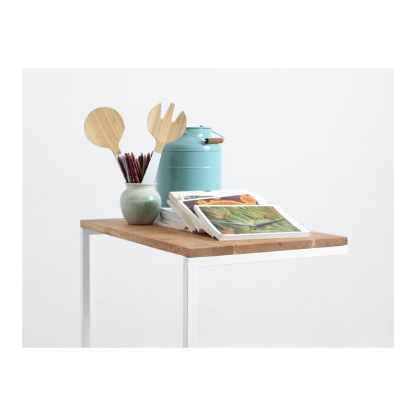 Staliukas su baltu pagrindu ir ąžuolo masyvo stalviršiu CustomForm Lupe-image-1