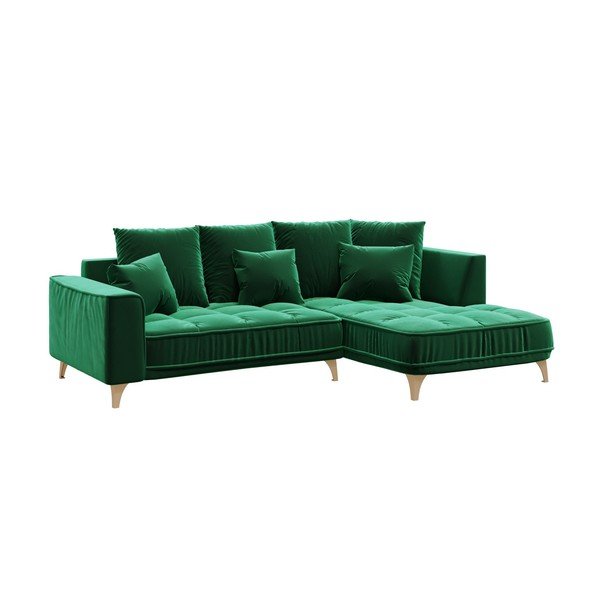 Tamsiai žalia aksominė kampinė sofa Devichy Chloe, dešinysis kampas, 256 cm-image-2
