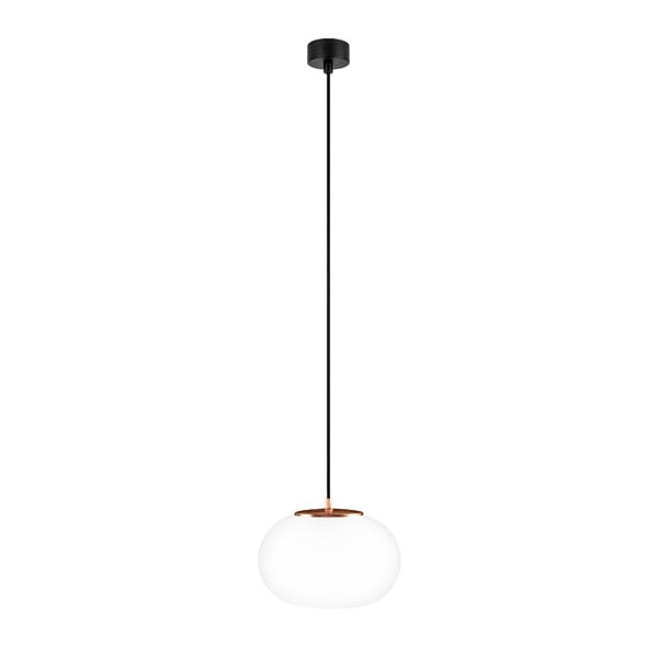 Baltas pakabinamas šviestuvas su juodu kabeliu ir vario spalvos detalėmis "Sotto Luce Dosei