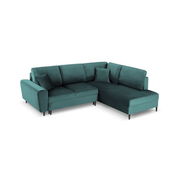 Smaragdinės spalvos iš velveto sulankstoma/su sandėliavimo vieta kampinė sofa (su dešiniuoju kampu/„L“ formos) Kyoto – Cosmopolitan Design-image-1