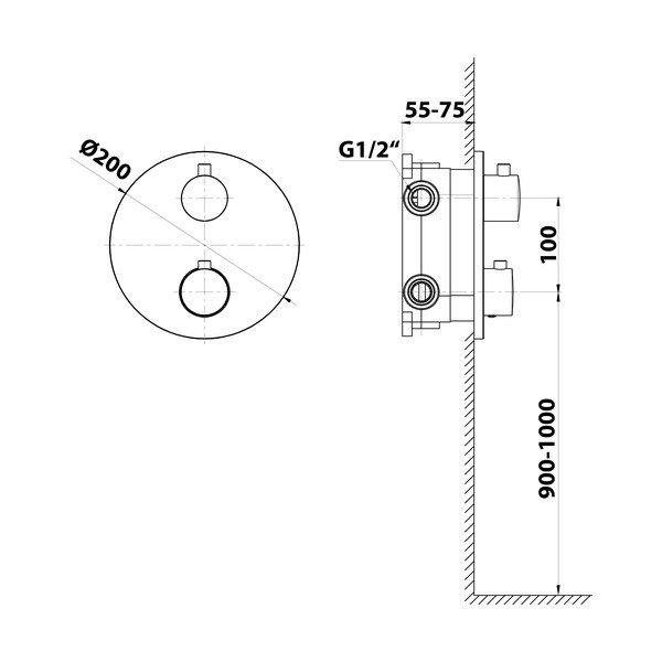 Dušo kambariui čiaupas matinės juodos spalvos po priedanga (su 2 lizdais) – Sapho-image-2