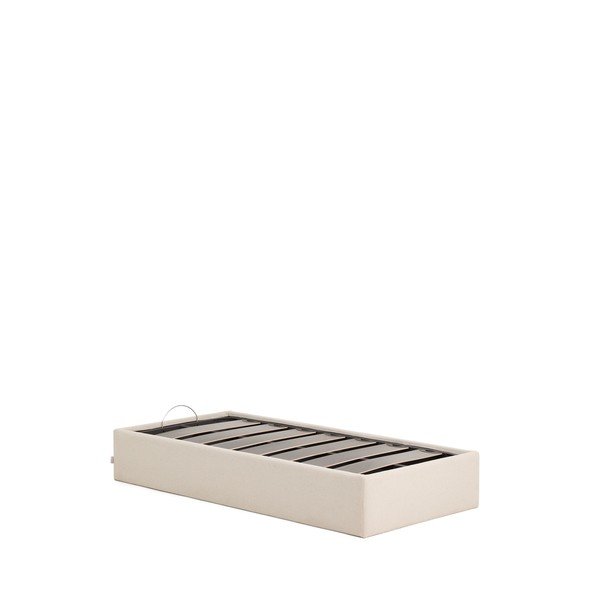 Kreminės spalvos iš šenilino viengulė lova audiniu dengta su sandėliavimo vieta/be galvūgalio su lovos grotelėmis 90x200 cm Nelzi – Kave Home-image-3