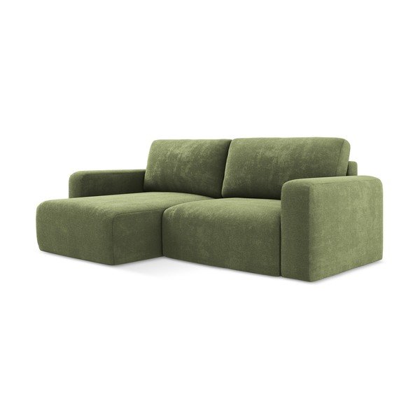 Žalios spalvos sulankstoma/su sandėliavimo vieta kampinė sofa iš šenilinio audinio (su kairiuoju kampu/su gultu) Kona – Makamii-image-2