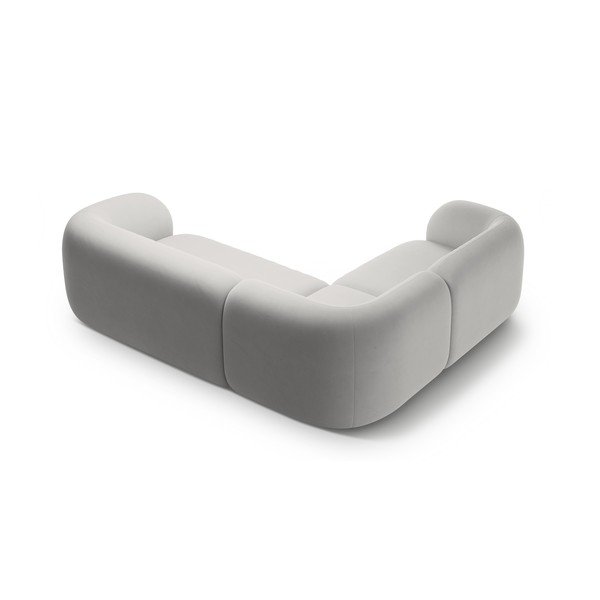 Šviesiai pilkos spalvos kampinė sofa iš velveto (su kairiuoju kampu/„L“ formos) Kate – Micadoni -image-2