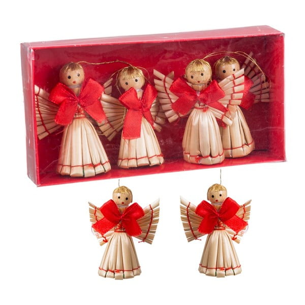 Iš šiaudų eglutės papuošimai 4 vnt. 13,5 cm Angel – Casa Selección-image-1