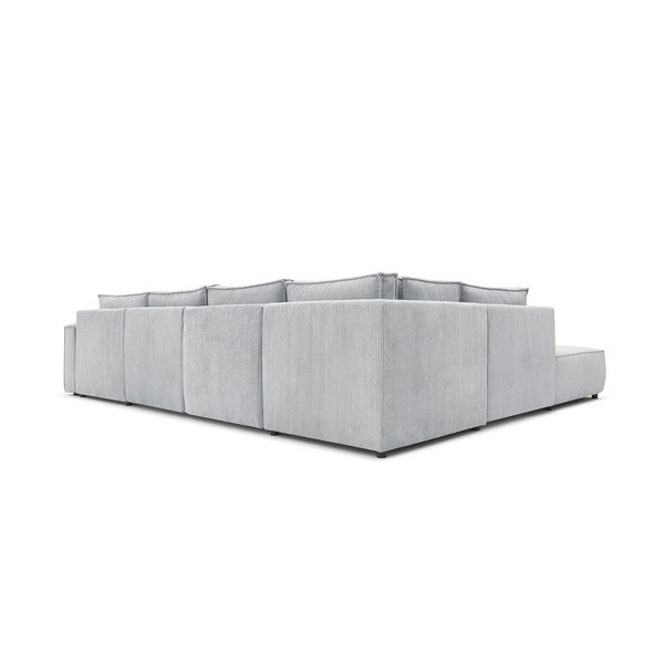 Kampinė sofa šviesiai pilkos spalvos iš kordinio velveto (su kairiuoju kampu/„U“ formos) Nihad modular – Bobochic Paris-image-4