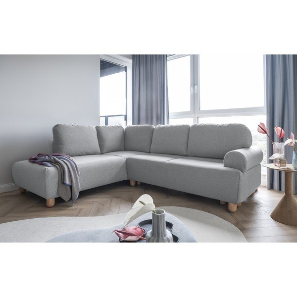 Šviesiai pilka kampinė sofa-lova (kairysis kampas) Bouncy Olli - Miuform-image-3